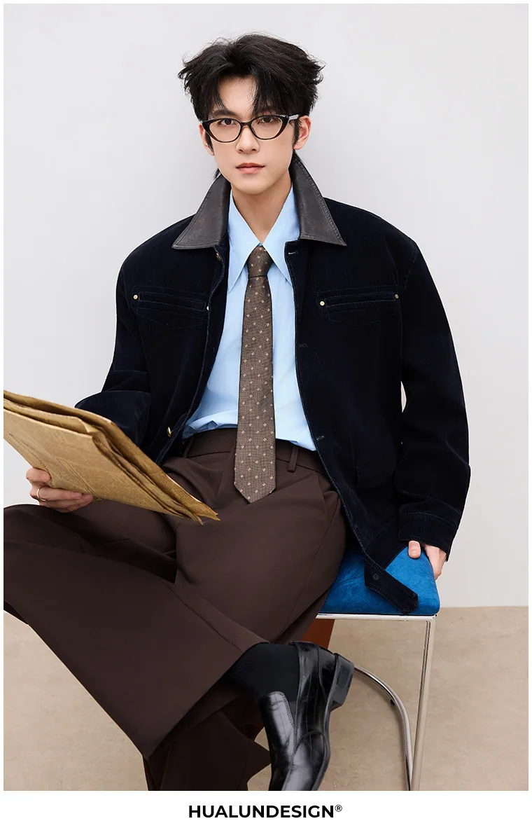 Contrast-collar button jacket — On model 3