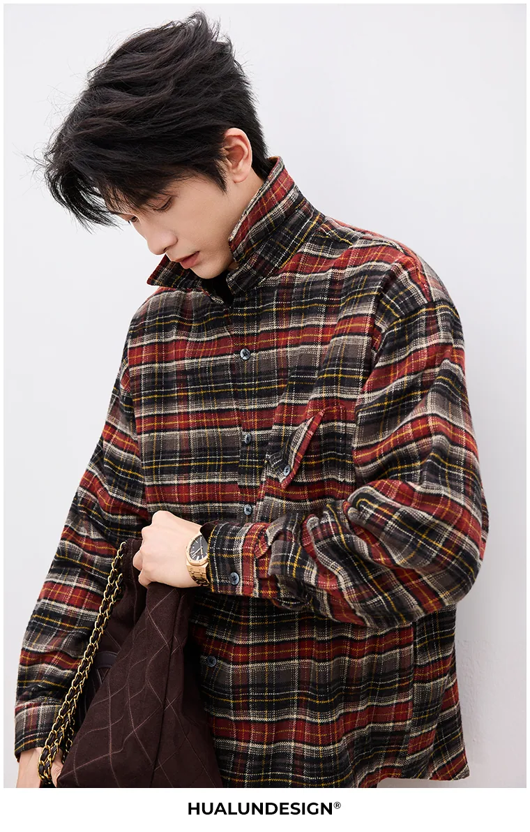 Checked button-front shirt — On model 4