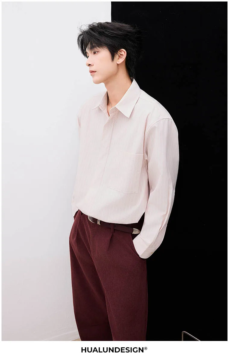 Fine-stripe button-front shirt — On model 3