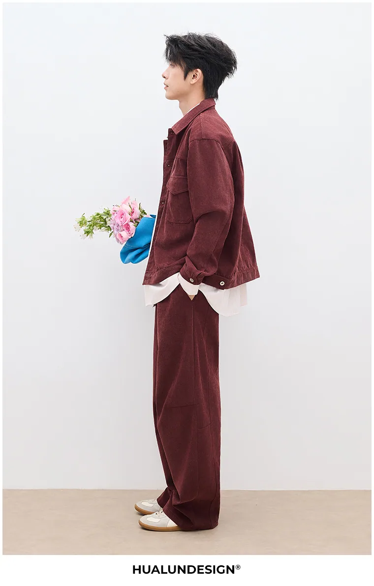 Burgundy workwear set — On model 3