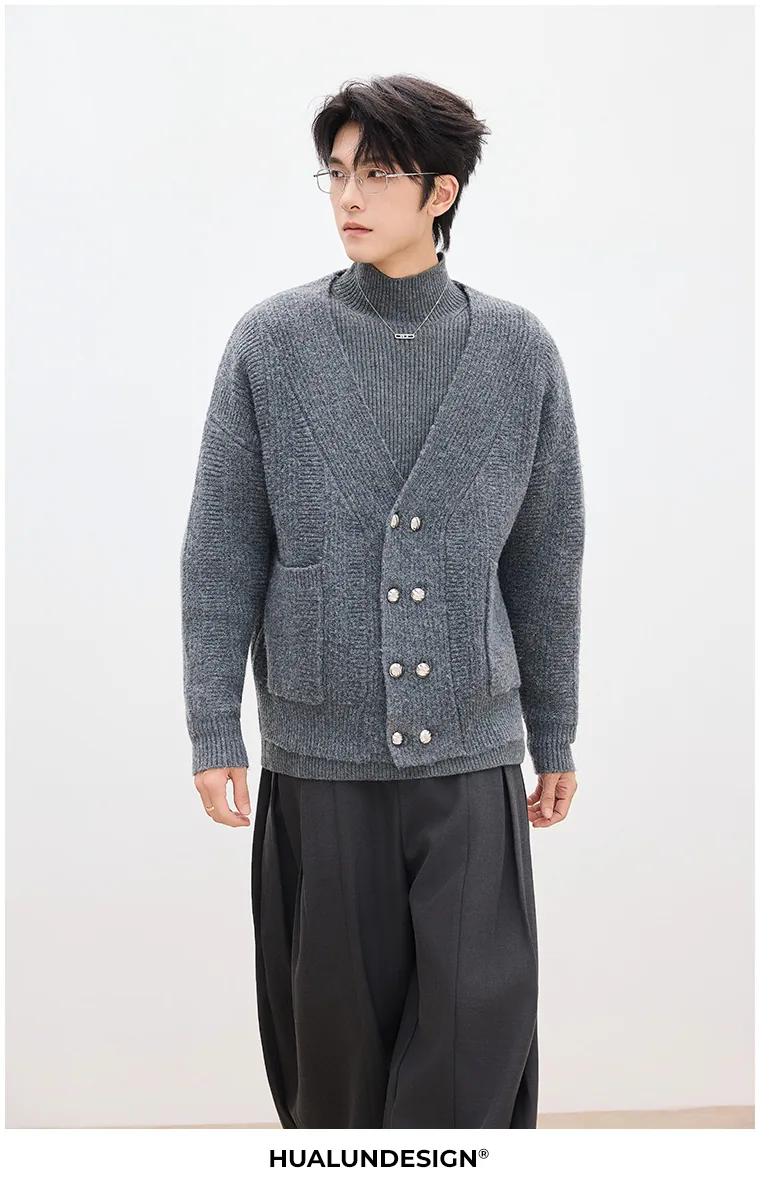 Double-button V-neck cardigan — HL25730