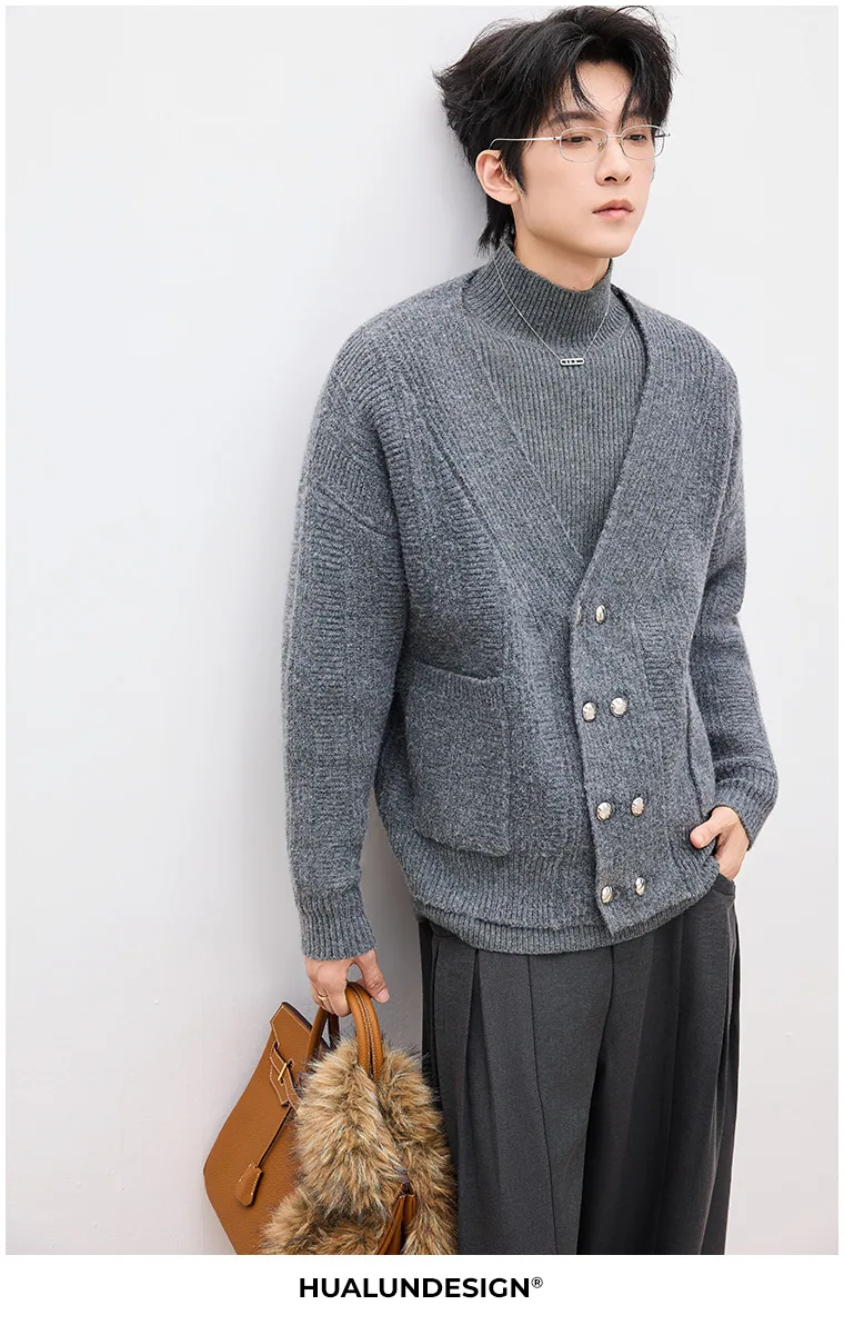Double-button V-neck cardigan — On model 2