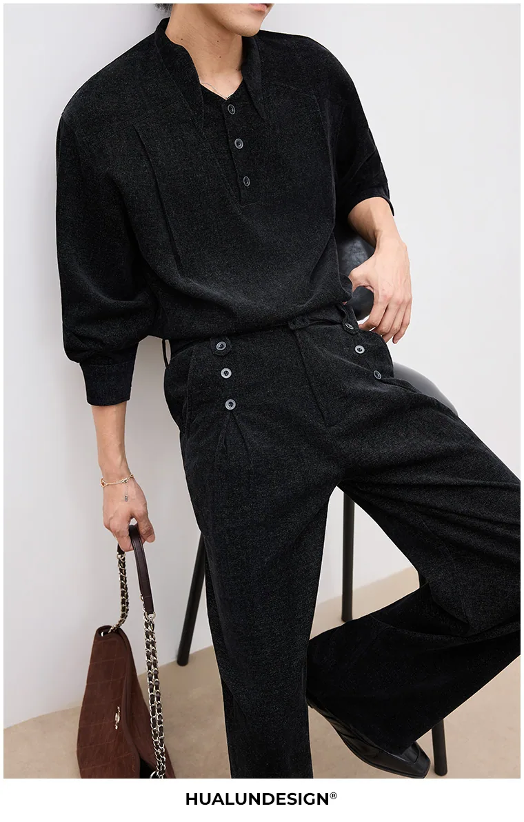 Button-tab wide trousers — On model 3