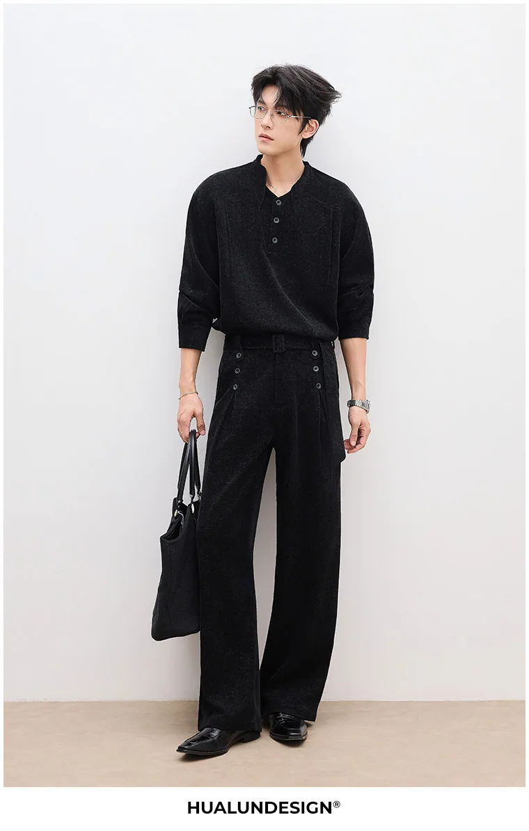 Button-tab wide trousers — On model 4