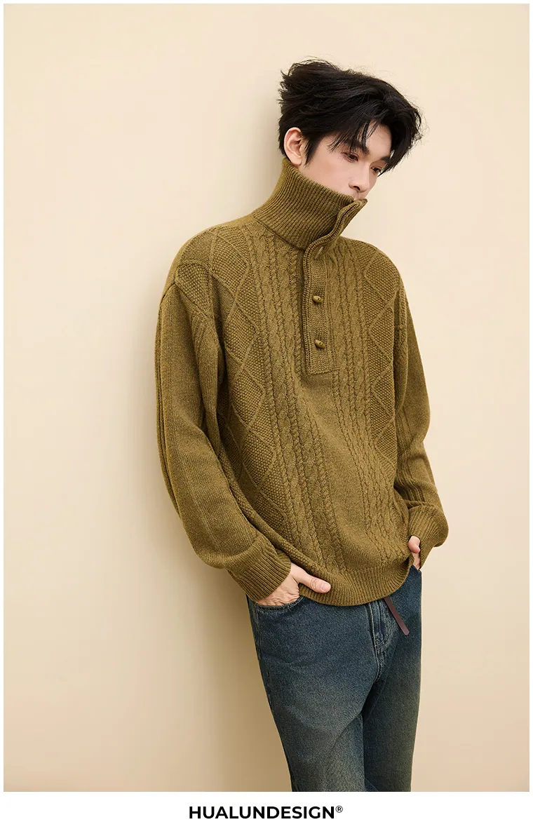 Button-neck cable knit — On model 2