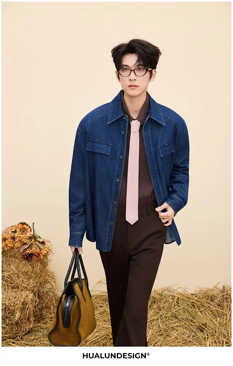 Dark denim overshirt — On model