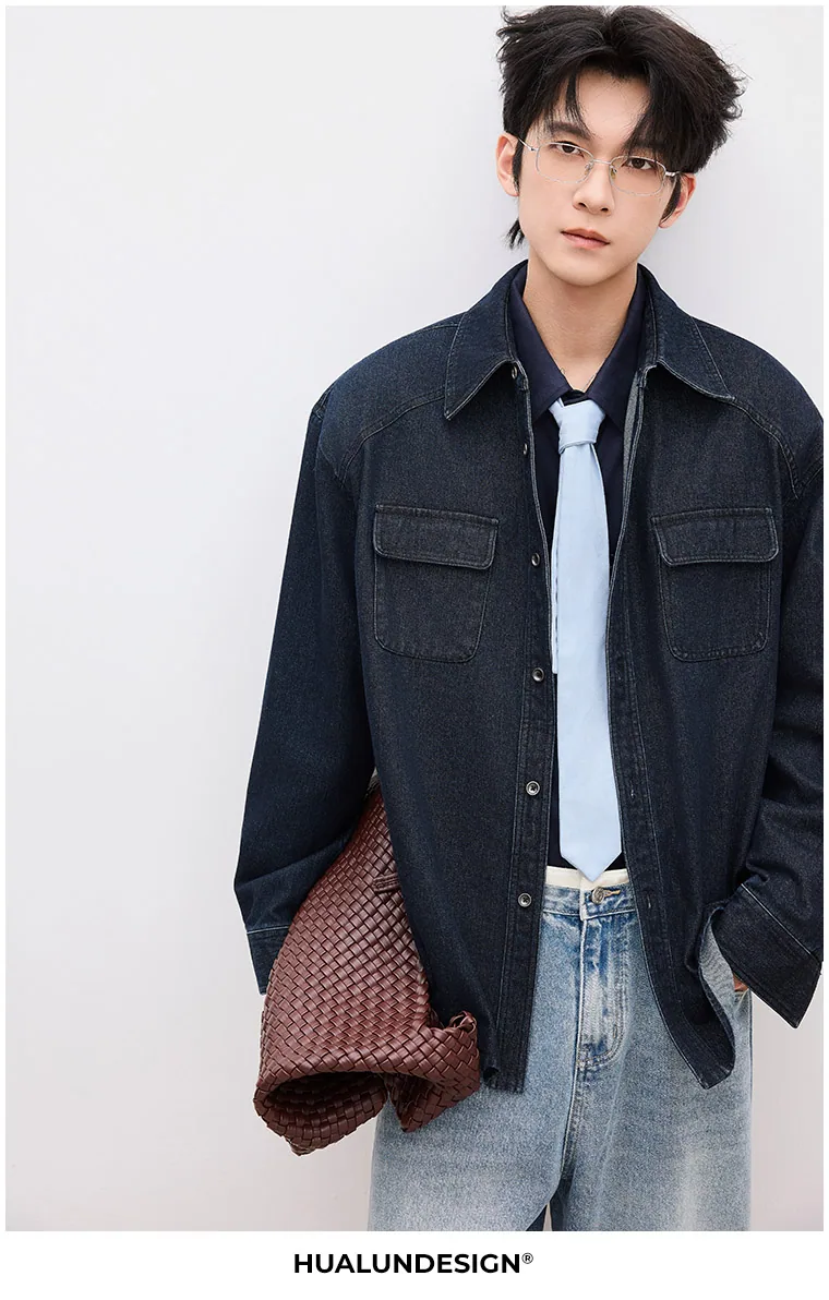 Dark denim overshirt — On model 4