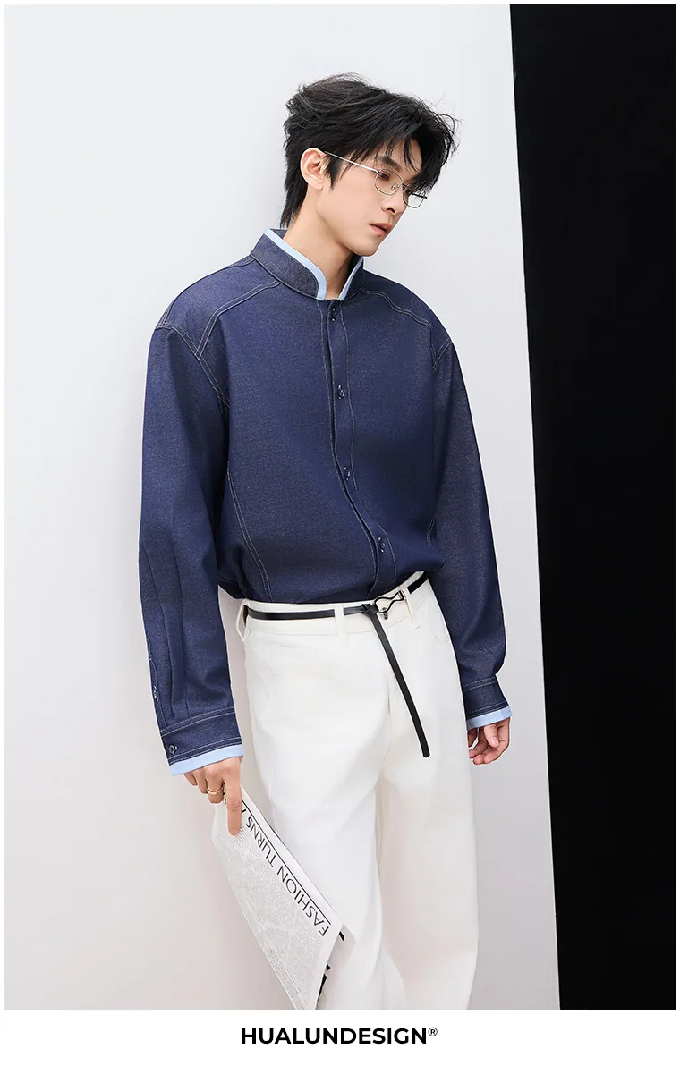 Band-collar shirt — On model 2