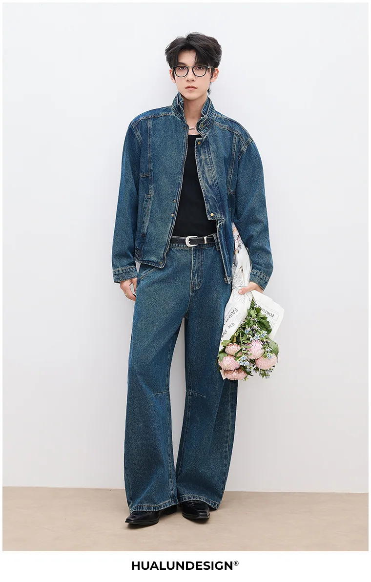 Stand-collar denim set — HL8627-HL8628