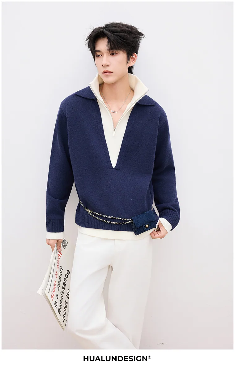 Contrast open-collar knit — HL8636