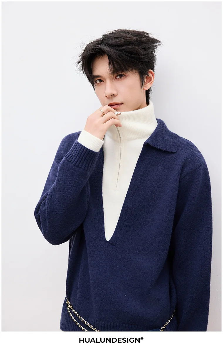 Contrast open-collar knit — On model 2