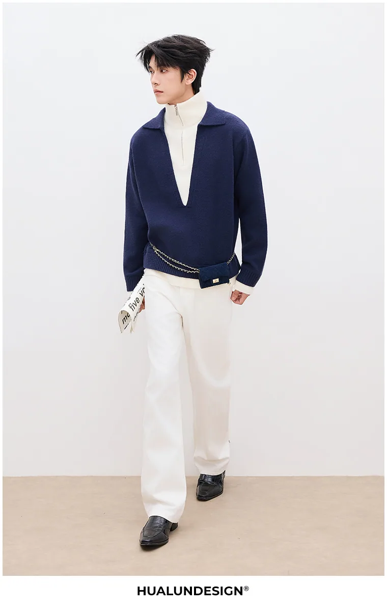 Contrast open-collar knit — On model 3