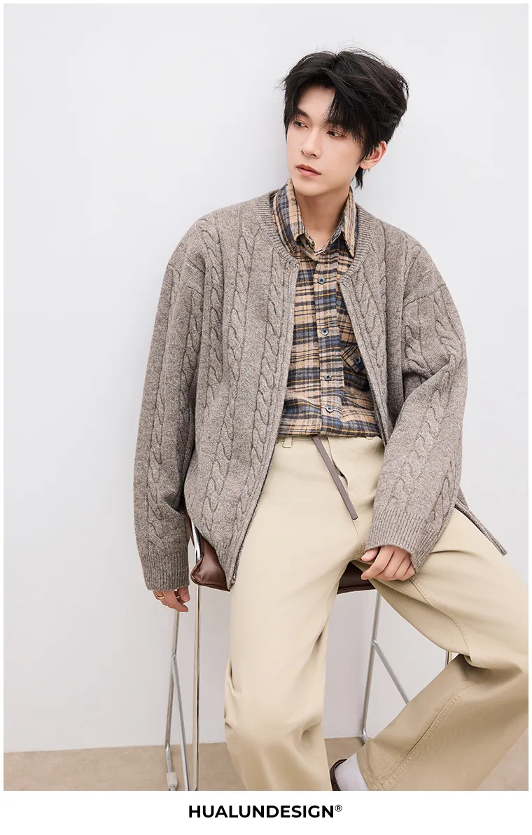 Cable-knit zip cardigan — On model 3