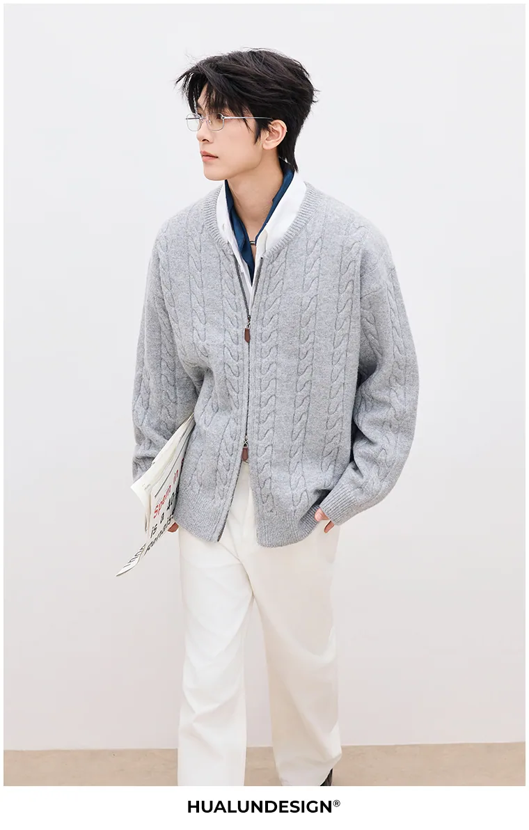Cable-knit zip cardigan — On model 4