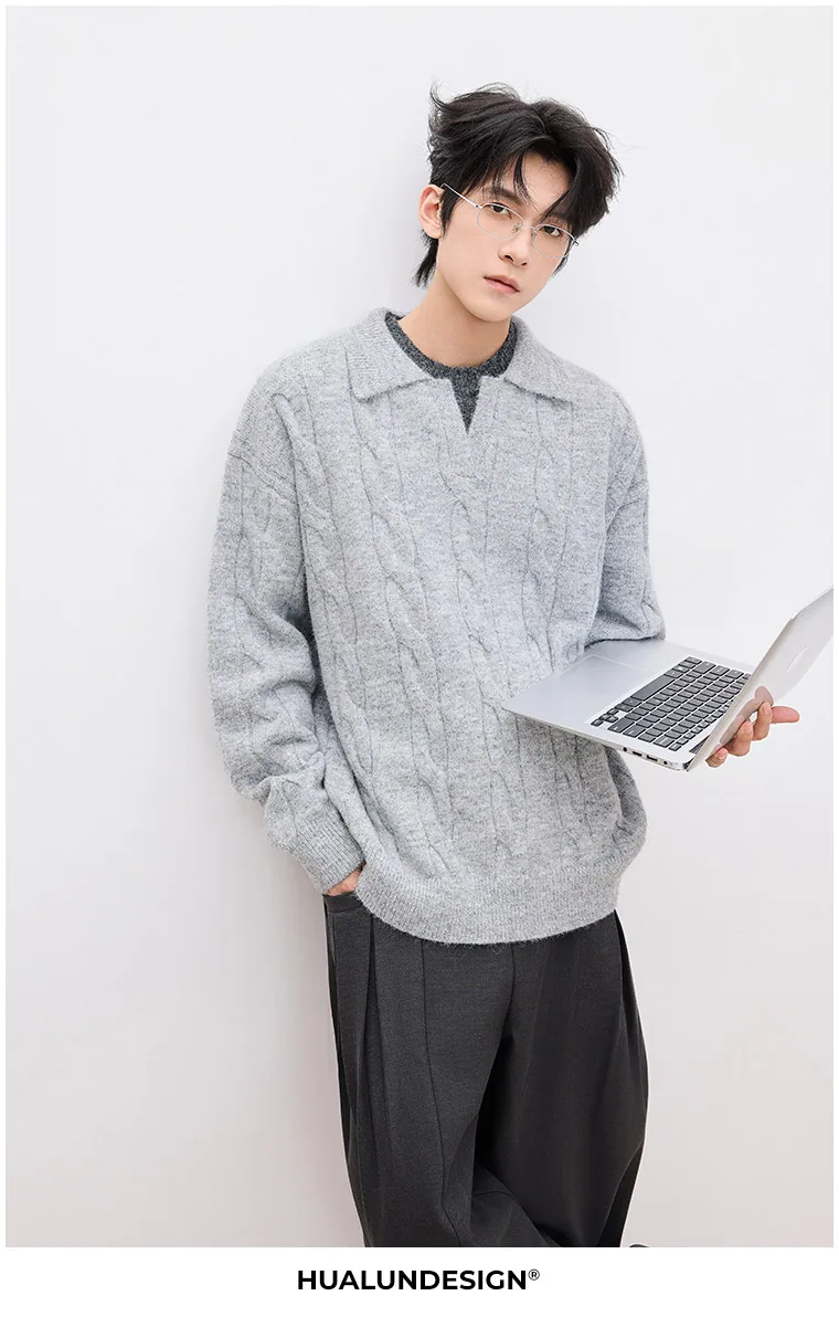 Cable-knit polo — On model 4